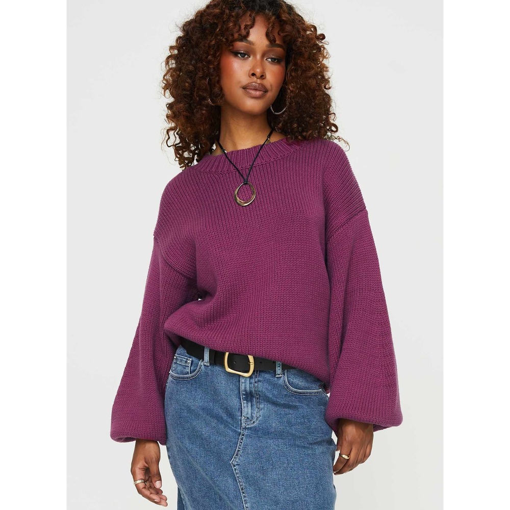 Princess Polly Magenta Oversized Balloon Sleeve Knit Sweater XS S *Damaged*